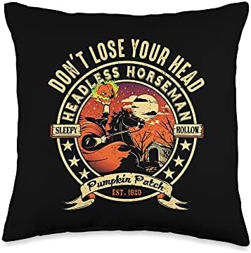 Funny Headless Horseman Urban Legend Halloween Pumpkin Patch Throw Pillow