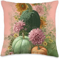 Vintage Autumn Flower Fall Pumpkin Thanksgiving Happy Fall Throw Pillow by Unknown
