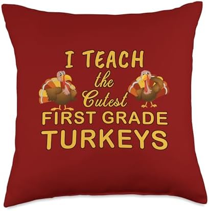 Teacher Thanksgiving First Grade Turkey Throw Pillow, 18x18, Multicolor by Unknown