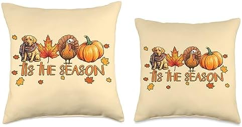Tis The Season Labrador Dog Fall Thanksgiving Throw Pillow - Image 3