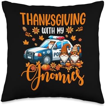 Thanksgiving With My Gnomies Three Gnomes Driving Police Car Throw Pillow by Unknown