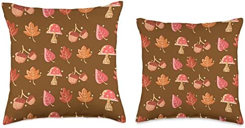 Cute Fall Thanksgiving Brown Leaves Toadstool Autumn Throw Pillow - Image 3
