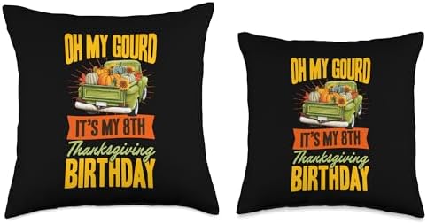 Oh My Gourd It's My 8th Thanksgiving Birthday Autumn Truck Throw Pillow - Image 3
