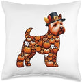 Fall Leaves Pumpkins Norwich Terrier Cute Shape Thanksgiving Throw Pillow by Unknown