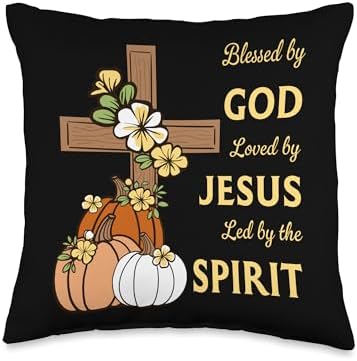 Blessed By God Loved By Jesus Thanksgiving Cross And Pumpkin Throw Pillow by Unknown