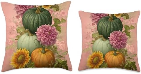 Vintage Autumn Flower Fall Pumpkin Thanksgiving Happy Fall Throw Pillow - Image 3