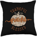 "Thankful Grateful Blessed" Cute Pumpkin Thanksgiving Throw Pillow by Unknown
