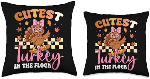 Cutest Turkey in The Flock Kids Fall Fashion Thanksgiving Throw Pillow - Image 3