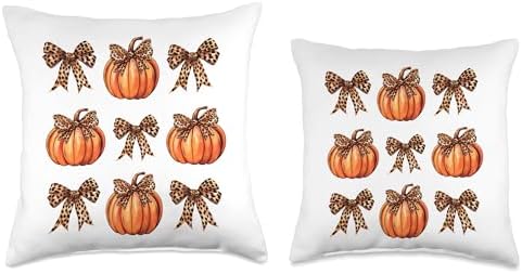 Coquette Bows Leopard Pumpkin Thanksgiving Rustic Fall Women Throw Pillow - Image 3