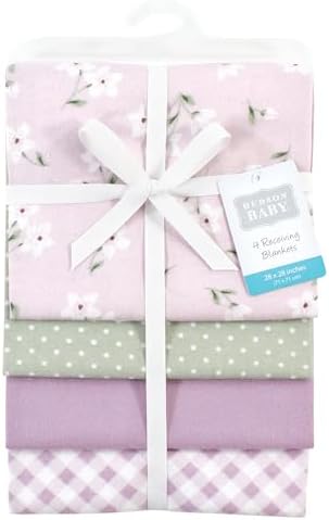 Hudson Baby Unisex Baby Cotton Poly Flannel Receiving Blankets, Purple Dainty Floral, One Size - Image 2