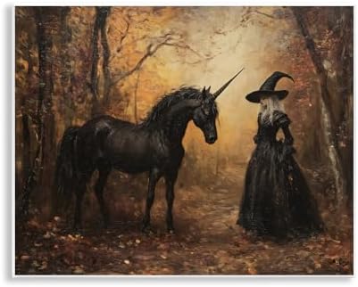 Witch Black Unicorn Gothic, 11 x 14 Inch Mounted Print on Wall Plaque