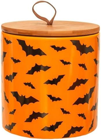 Boston International Halloween Ceramic Cannister with Lid, 5.75" x 5", Bats