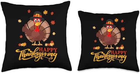 Happy Thanksgiving Tees for Boys Girls Kids Pilgrim Turkey Throw Pillow - Image 3
