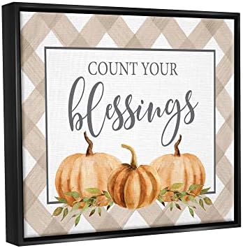 'Count Your Blessings Thankful Pumpkin Tartan'| Floating Frame Canvas Art - Image 2