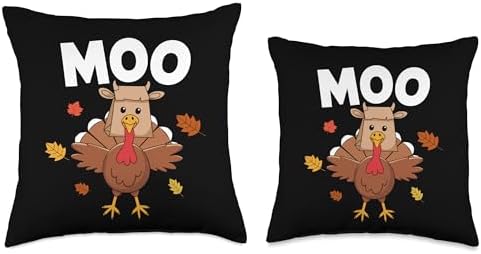 Thanksgiving Turkey Moo Cow Head Funny Fall Men Women Kids Throw Pillow - Image 3