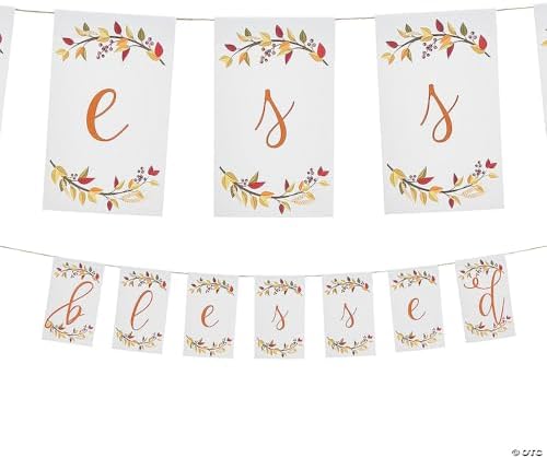 Eye-catching White "Blessed" Thanksgiving Cardstock Garland - 7 ft. x 7"(1 Pc.) - Perfect for Fall Decorations, Harvest Parties, & Thanksgiving Celebrations by FunExpress
