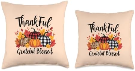 Thanksgiving Autumn Fall Pumpkin Thankful Grateful Blessed Throw Pillow - Image 3