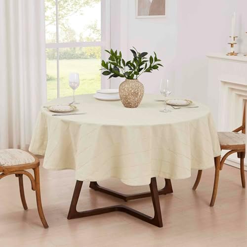 IZOD - Round Tablecloth, Decorative Tabletop Accessories, Holiday Home Decor (Chadwick Ivory, 70") - Image 2