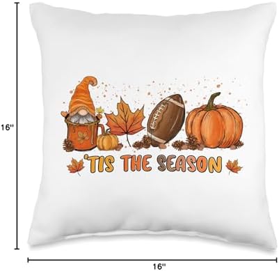 Autumn Thanksgiving Pumpkin Spice Gnome Tis The Season Pumpkin Fall Leaf Spice Latte Football Throw Pillow, 16x16, Multicolor - Image 4