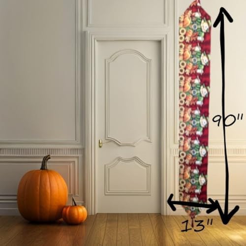 Tache Home Fashion VE12921-1TR-1390 Pumpkin Field Scarecrow Thanksgiving Autumn Harvest Country Farmhouse Vintage Decorative Woven Tapestry Table Runners, 13x90 - Image 2