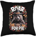 Funny Thanksgiving Brown Bear Grizzly Pilgrim Roar For Pie Throw Pillow by Unknown
