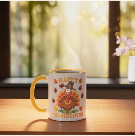 Happy Thanksgiving Funny Turkey Family Dinner Thanksgiving Ceramic Mug, Yellow/White, 11oz - Image 3