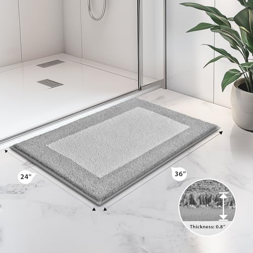 anllugs Bathroom Rugs, 24" x 36" Soft Bath Rugs, Light Grey & Grey