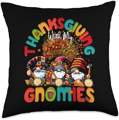 Thanksgiving Gnomies Playing Banjo Instrument Musical Throw Pillow by Unknown