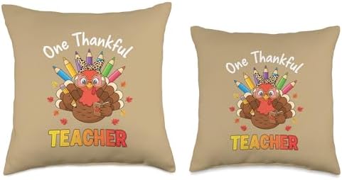Teacher One Thankful Teacher Thanksgiving Turkey Pencil Fall Throw Pillow - Image 3