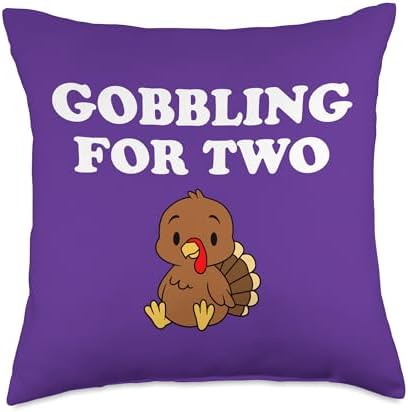 Thanksgiving Pregnancy Gobbling for Two Baby Turkey Throw Pillow by Unknown