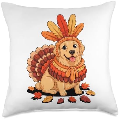 Thanksgiving Turkey Golden Retriever GR Goldie Throw Pillow by Unknown
