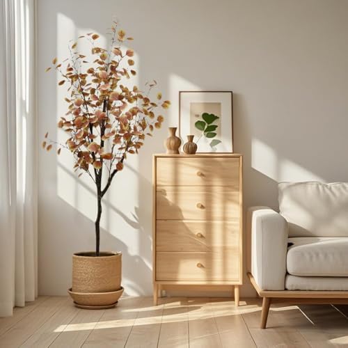 Artificial Eucalyptus Tree in Pot Realistic Fake Fall Plant for Home Office Decor, Thanksgiving Autumn Silk Leaves Faux Tree for Party Decoration - Image 2