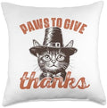Thanksgiving Cat Kitten Pilgrim Vintage Paws To Give Thanks Throw Pillow by Unknown
