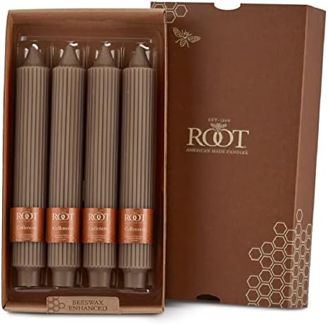 Root Candles 4-Count Unscented Dinner Candles Dripless Beeswax Enhanced Grecian Collenette Boxed Candle Set, 9-Inch, Portobello by RootCandles