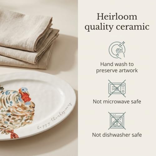 Mud Pie Turkey Platter, Large Thanksgiving Serving Platter, White Ceramic - Image 6