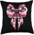 Coquette Bow Thanksgiving Day Turkey Hat Pattern Pink Throw Pillow by Unknown