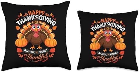 Happy Thanksgiving Turkey Grateful Blessed Grateful Throw Pillow - Image 3