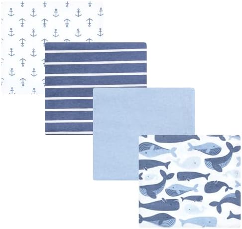 Hudson Baby Unisex Baby Cotton Flannel Receiving Blankets 4-Pack, Cute Whales, One Size by HudsonBaby
