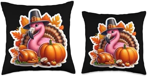 Thanksgiving Flamingo Fall Autumn Cottagecore Pumpkin Cute Throw Pillow - Image 3