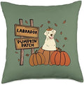 Labrador Pumpkin Patch Dog Lovers Thanksgiving Halloween Throw Pillow by Unknown