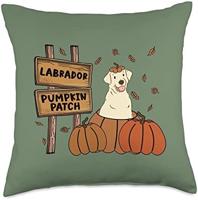 Labrador Pumpkin Patch Dog Lovers Thanksgiving Halloween Throw Pillow by Unknown
