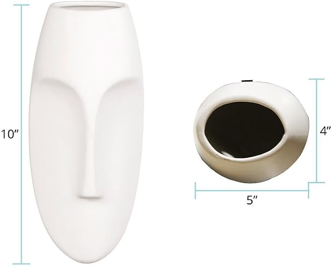 Howard Elliott Collection Oval Wall Hanging Face Sculpture, Contemporary Ceramic Accent for Entryway, Living Room, Hallway or Bedroom Decor, Matte White