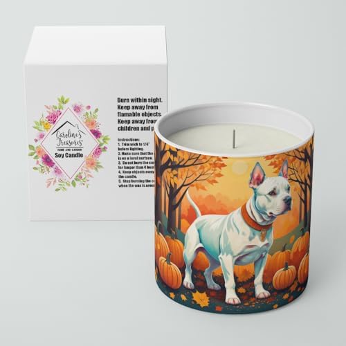 Caroline's Treasures DAC1008CDL White Pit Bull Terrier Fall Decorative Soy Candle Nature Soy Wax Essential Oil Home Decor Ideal for Bedroom Kitchen Bath Office Gift, 10 oz - Image 2