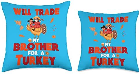 Thanksgiving Will Trade My Brother For A Turkey Funny Throw Pillow - Image 3