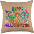 Happy Hallothanksmas Halloween Thanksgiving Happy Hallothanksmas Dinosaur Halloween Thanksgiving Throw Pillow, 18x18, Multicolor by Unknown
