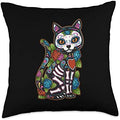 Cat Sugar Skull Mexico Calavera Dia De Los Muertos Halloween Throw Pillow