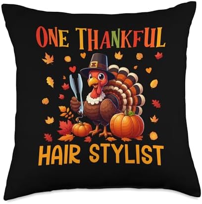One Thankful Hair Stylist Thanksgiving Turkey Proud Job Team Throw Pillow by Unknown