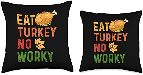 Eat Turkey No Worky Funny Cute Thanksgiving Vintage Throw Pillow - Image 3