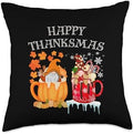 Happy Thanksmas Funny Gnome Thanksgiving and Xmas Merry Thanksmas Thanksgiving and Christmas Cute Gnome Throw Pillow, 18x18, Multicolor by Unknown