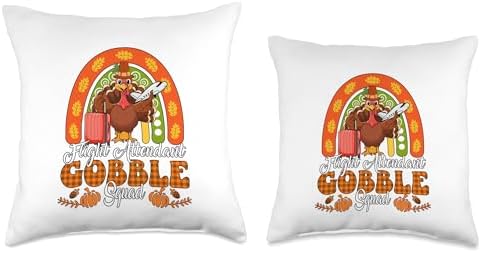 Flight Attendant Gobble Squad Thanksgiving Turkey Rainbow Throw Pillow - Image 3